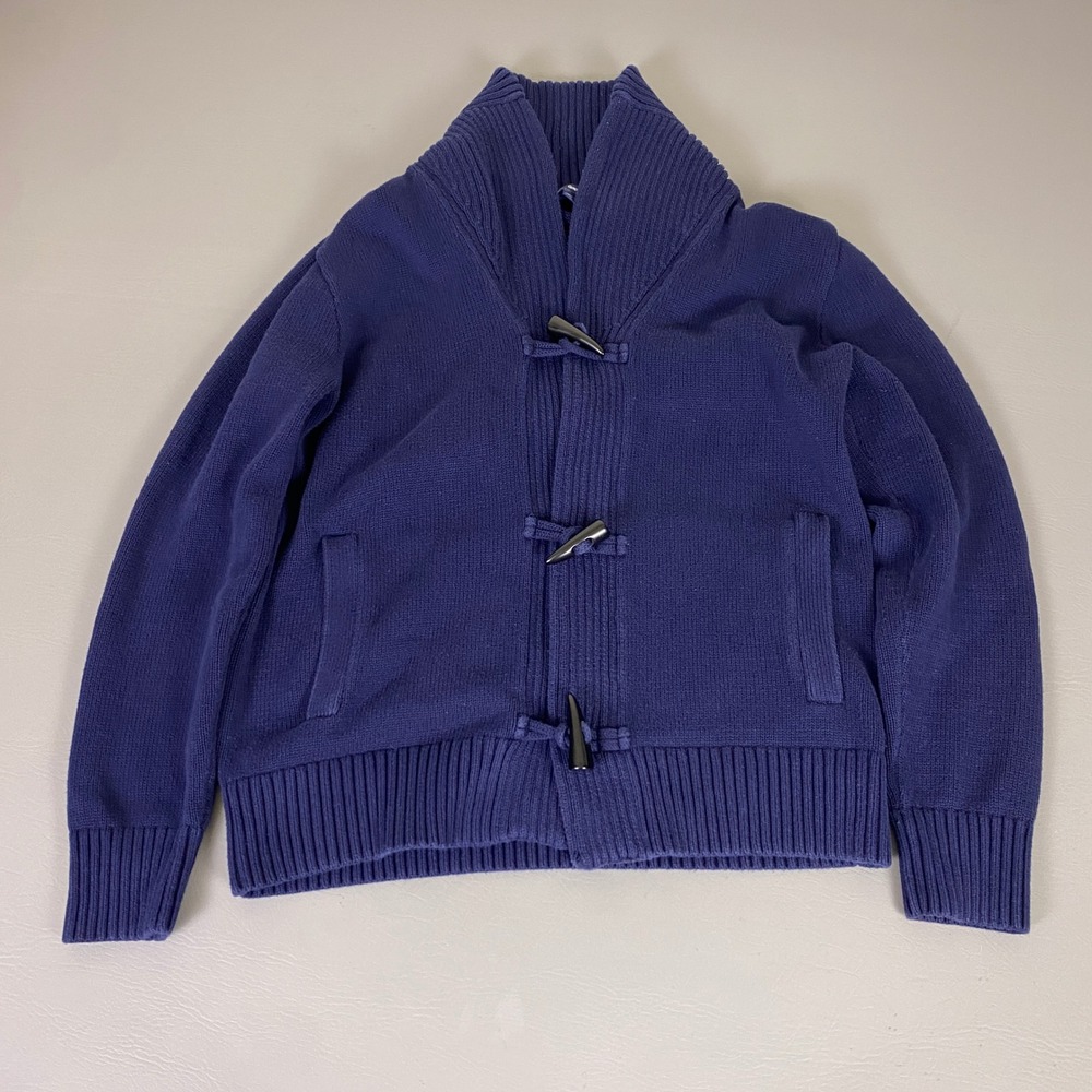 Gap Toggled Cardigan Sweater Men's Large Navy Blue‎ 100% Cotton Shawl Collar EUC